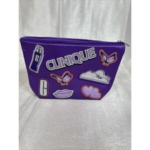 Clinique Purple Cosmetic Bag Pouch With Patches‎ Butterflies Clouds Lips